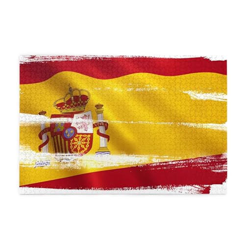 Spanien Flagge Puzzles1000 Teile Pädagogische Intellektuelle Holzpuzzles, lustige Puzzles, Stressabbau-Puzzles von KINGNOYI