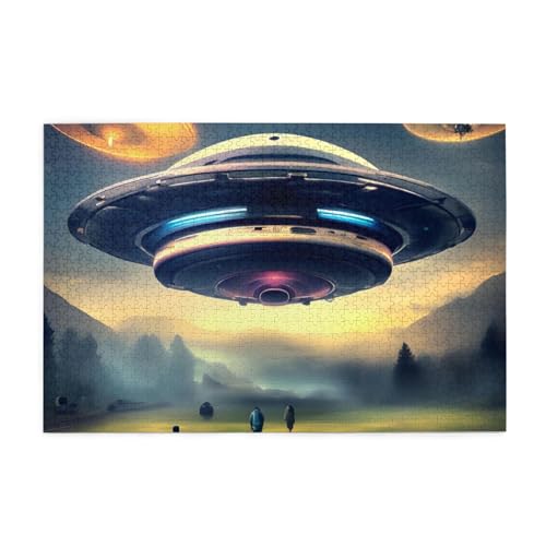 UFO Landing Jigsaw Puzzles1000 Teile Pädagogische Intellektuelle Holzpuzzles, lustige Puzzles, Stressabbau-Puzzles von KINGNOYI