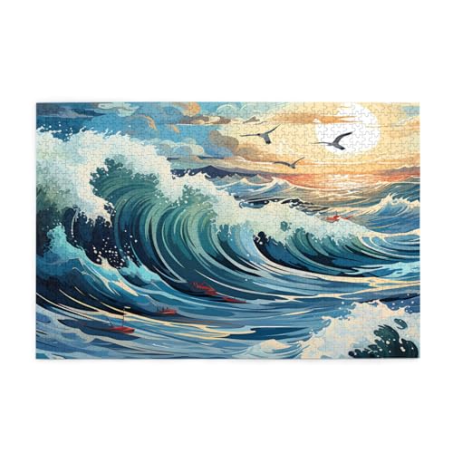 Wave Sailboat Möwe Jigsaw Puzzles1000 Teile Pädagogische Intellektuelle Holzpuzzles Lustige Puzzles Stressabbau Puzzles von KINGNOYI