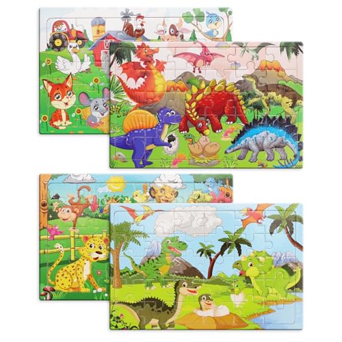 KINHARD Kinderpuzzle - Rahmenpuzzle ab 3 Jahre, Dinosaurier & Nutztier Puzzle mit 120 Teilen, Pädagogische Spiele, Geschenke für Kinder von KINHARD