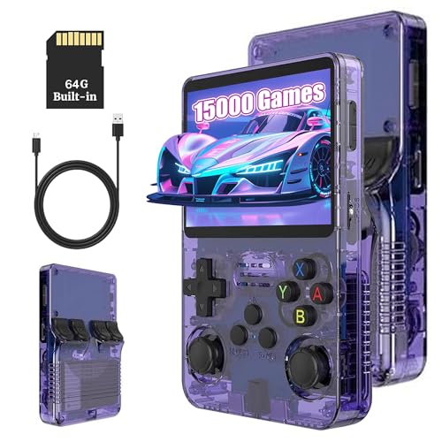 KINMRIS R36S Retro Handheld Spielkonsole, 64 G über 15000 Spiele, Retro Konsole 3,5-Zoll-IPS-Bildschirm, tragbare Spielkonsole für Kinder und Erwachsene, unterstützt mehrere Emulatoren (Lila) von KINMRIS