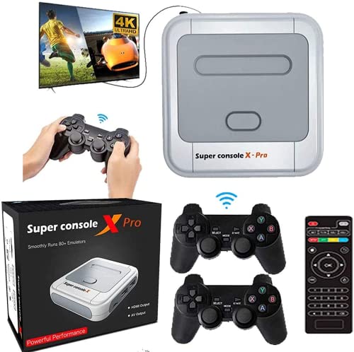 KINMRIS Super Console X Pro Spielekonsole integriert in über 33.000 Spiele, 2 Gamepads, Spielekonsolen für 4K TV, unterstützt HD-Ausgang, kompatibel mit 5 Spielern (X PRO-64G) von KINMRIS