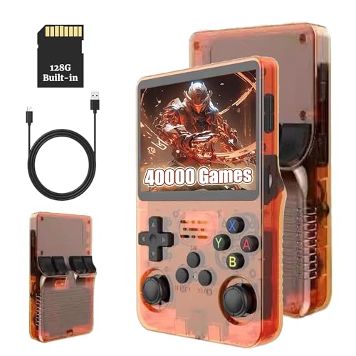 R36S Retro Handheld Game Console, 3,5-Zoll-IPS-Bildschirm, 128G, 40000+ Spiele, Tragbare Spielkonsole für Kinder und Erwachsene, Unterstützt mehrere Emulatoren, WEIß (ORANGE) von KINMRIS