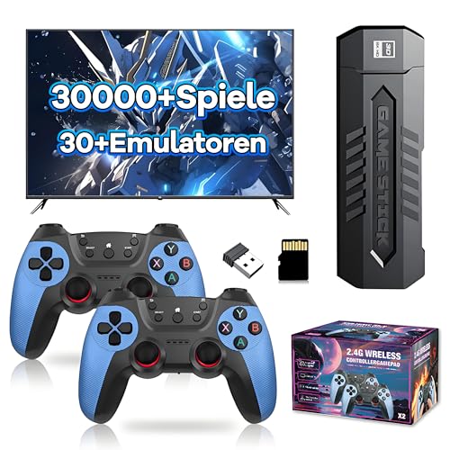 X2 Blue Retro Spiel Stick 4K, Emulator Videokonsole mit 64 GB, Integrierte 30.000+ Retro Spiele, 30+ Emulatoren, Plug and Play Video Spiel Stick für Fernseher, mit 2 x 2,4 GHz Drahtloser Controller X2 Blue Retro Spiel Stick 4K, Emulator Videokonsole mit 64 GB, Integrierte 30.000+ Retro Spiele, 30+ Emulatoren, Plug and Play Video Spiel Stick für Fernseher, mit 2 x 2,4 GHz Drahtloser Controller von KINMRIS