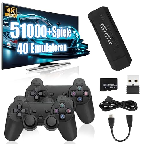 X2 Plus Video Emulator Spielkonsole 4K, Retro Game Stick mit 128G Speicherplatz 51000+ Spieleklassiker 40+ Emulatorens, Plug & Play mit 2 x 2.4G Wireless Controllern für Bildschirme X2 Plus Video Emulator Spielkonsole 4K, Retro Game Stick mit 128G Speicherplatz 51000+ Spieleklassiker 40+ Emulatorens, Plug & Play mit 2 x 2.4G Wireless Controllern für Bildschirme von KINMRIS