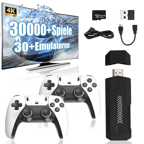 X2 Ultra Retro Spiel Stick 4K, Videospielkonsole mit 64 GB TF Karte, 30000+ Retro Spiele + 30 Emulatoren, 2,4 GHz Funkcontroller, Plug and Play Videospielstick für Fernseher/Monitor/Projektor (Weiß) X2 Ultra Retro Spiel Stick 4K, Videospielkonsole mit 64 GB TF Karte, 30000+ Retro Spiele + 30 Emulatoren, 2,4 GHz Funkcontroller, Plug and Play Videospielstick für Fernseher/Monitor/Projektor (Weiß) von KINMRIS