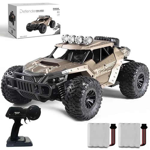 KINSAM Ferngesteuertes Auto für Draußen,1/16 Rc Auto Offroad ab 8 Jahre,Volles Proportional 25 KM/H,2xAkku mit USB-Ladekabel 60min Play, RC Monstertruck Buggy,Rc Car Spielzeug Geschenk Kinder 8 Jahre von KINSAM