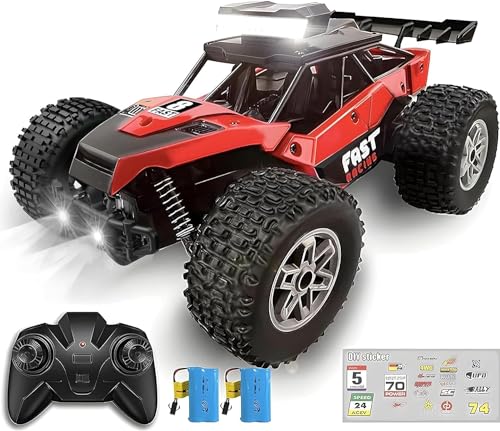 KINSAM Ferngesteuertes Auto,1/18 RC Auto LED All Terrain ab 6 7 8 9 10 11 12 Jahre, 2.4GHz Mehrere Geschwindigkeiten bis 20 KM/H, 2xAKKU 60min Spielzeit, Auto Ferngesteuert - [2025 Upgrade Modell] von KINSAM