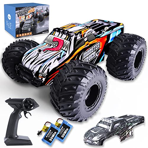 KINSAM Ferngesteuertes Auto, 20 km/h für Kinder ab 6 8 10 Jahre,Spielzeug Monstertruck Ferngesteuert mit 2 Akku 1000Mah(60min Spielzeit),2.4GHz RC Car für Anfänger,RC Buggy Offroad mit 2 Karosserien ﻿ von KINSAM