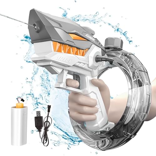 KINSAM Wasserpistole Elektrisch,Hai Electric Water Gun für Kinder ab 3 4 5 6 Jahre,EIN-Knopf Automatische Elektrische Wasserpistole mit AKKU, Outdoor Pool Spielzeug für Jungen von KINSAM