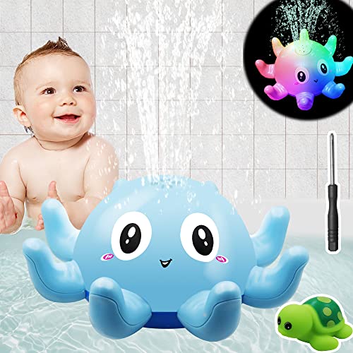 Baby Badewannenspielzeug Oktopus Spray Wasserspielzeug Baby Badewanne Spielzeug mit Licht Badespielzeug Baby ab 1 Jahr Kinderdusche Badespielzeug ab 1 2 3 4 Jahre Wasserstrahl Pool Spielzeug blue von KINSI