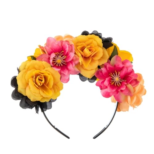 KINSPON Blumen- und Totenkopf-Form-Stirnband für Damen, Halloween, Party, Haarreif mit Schleier, Haarband, Frau, Fotografieren, Haarschmuck von KINSPON