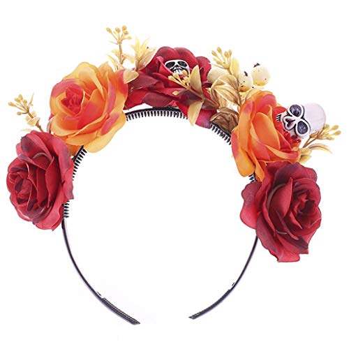 KINSPON Kopfbedeckung, Totenkopf-Haarband, mehrfarbig, Rose, Blumen-Haarreif von KINSPON