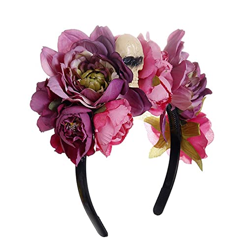 KINSPON Kopfbedeckung Halloween Party Stirnband mit Totenkopf Blume Stirnband Haarreifen Kopfschmuck Haarschmuck für Maskeraden Party von KINSPON