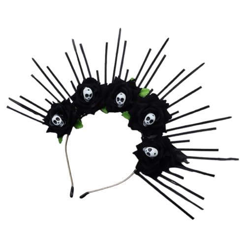 KINSPON Kronen Stirnband für Frauen Totenkopf Blume Halloween Stirnband Dunkle Serie Haarband Tiaras Party Kostüm Hairhoop von KINSPON