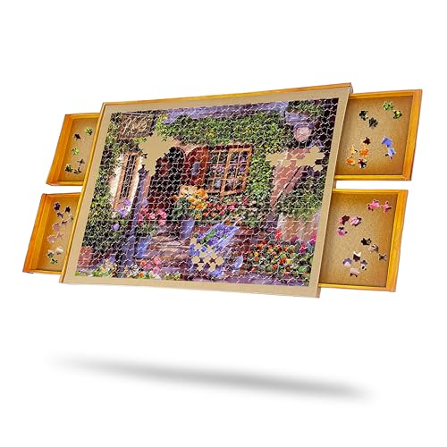 KINSPORY Puzzletisch Puzzlebrett mit Aufbewahrungsschubladen, Spezifikation für 1000 Teile, Puzzle Perfekt für Puzzelfreunde Für Kinder und Erwachsene von KINSPORY