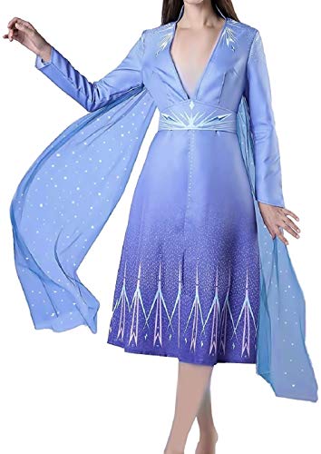 KIRALOVE Kostüm ELSA Frau - mädchen - Karneval - verkleidungen für Erwachsene - Halloween - Deluxe - Mantel - 2 - Weihnachten - Cartoon - Blaue Farbe - größe s Cosplay von KIRALOVE