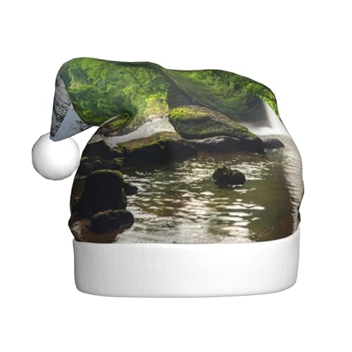 KIROJA Weihnachtsmütze mit Berg-Wasserfall-Druck, Plüsch-Weihnachtsmütze für Erwachsene, Weihnachten, Party, Weihnachten, Heimdekoration von KIROJA