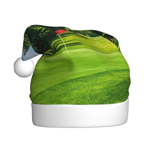 KIROJA Weihnachtsmütze mit Golfplatz-Rasen-Druck, Plüsch-Weihnachtsmütze für Erwachsene, Weihnachtsfeier, Weihnachtsdekoration, Heimdekoration von KIROJA