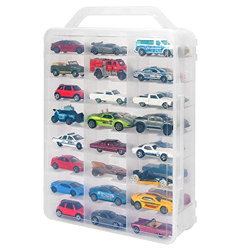 KISLANE Doppelseitige Aufbewahrungsbox für 46 Hot Wheels, Matchbox Autos, tragbare transparente Aufbewahrungsbox für Hot Wheels, Matchbox Autos mit 46 Fächern, nur Koffer (transparent).. von KISLANE