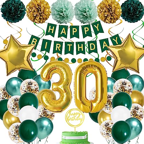 30 Geburtstag Deko Frauen Mann, 30. Geburtstag Dekoration Grün Gold 30 Geburtstagdeko Luftballons 30 Happy Birthday Banner 30. Geburtstag Konfetti Luftballons für 30 Geburtstagdeko Frauen Mann von KISPATTI