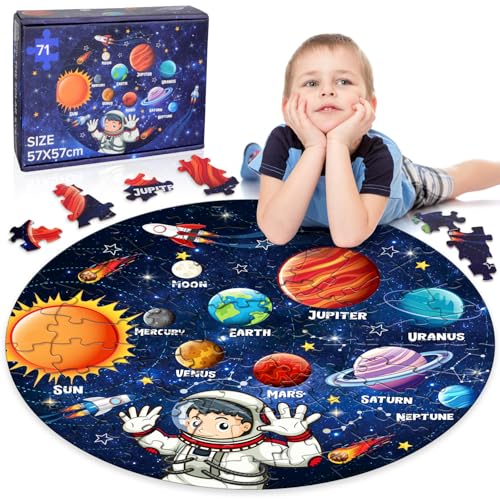 Sonnensystem Bodenpuzzle für Kinder, 71 Teile Riesen Kinderpuzzle Weltraum Runde Planeten Puzzle für Kinder 3 4 5 6 7 8, Puzzle Geschenke für Jungen Mädchen von KISPATTI