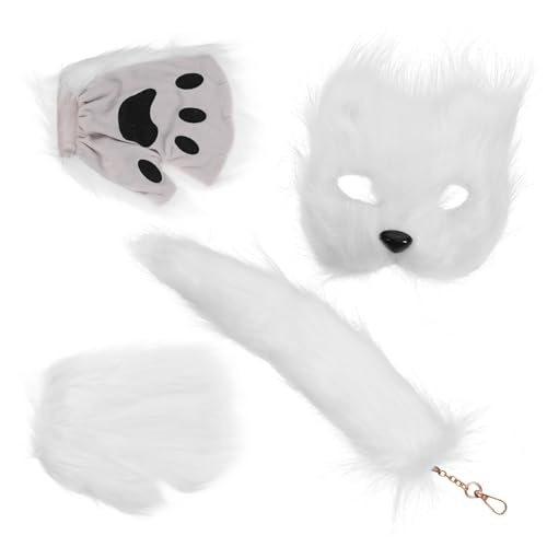 KITANDOVE 1 Satz Fuchs-masken-set Flauschiger Maskenfuchs Wolf Kostüm Wolfsmaske Für Cosplay Fuchsmaske Und Fuchsschwanz-pelzkostüm Gefälschte Fuchsschwänze Fursuit Stoff Weiß von KITANDOVE