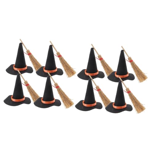 KITANDOVE 16 STK Halloween-hexenhut Mini-Puppen-Hut Hexenhut-dekore Mini-hexenhüte Und Besen Kleine Hüte Für Puppen Kleine Hexenhüte Miniatur-hexenhutbesen Mini-Miniatur-Hut Black Filzstoff von KITANDOVE