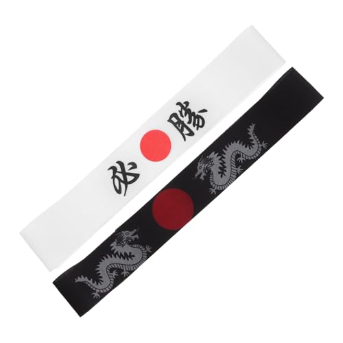 KITANDOVE 2st Japanisches Ninja-kopftuch Japanisches Sushi-koch-stirnband Hibachi-hut Kochmütze Stirnband Sushi-koch-kostüm Sonnenaufgang-stirnband Schwarzes Karate-stirnband Polyester von KITANDOVE