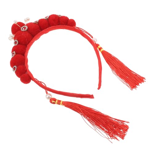 KITANDOVE Traditionelles von der chinesischen Oper inspiriertes Quasten-Stirnband kulturelle Neujahrs-Kopfbedeckung für Frauen und Mädchen Pompon-Stirnband Rollenspiel-Accessoire von KITANDOVE