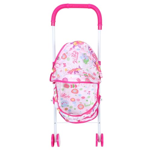 KITANDOVE Simulationswagen Puppenhochstuhl Puppen-Regenschirm-Kinderwagen Puppenwagen Kinderwagen Für Puppen Zusammenklappbarer Kinderwagen Puppenhaus Vortäuschen Oxford-Stoff Rosa von KITANDOVE