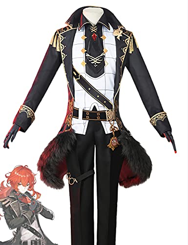 Genshin Impact Diluc Ragnvindr Cosplay Anime Kostüm Halloween Party Uniform Anzüge mit Zubehör (Medium) von KITAT