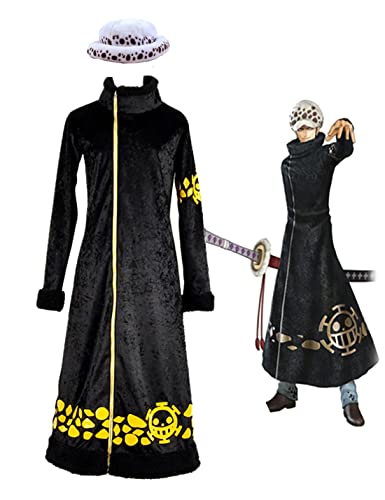 One Piece Trafalgar Law Cosplay Anime Kostüm Fleece Mantel mit Hut (XX-Large) von KITAT