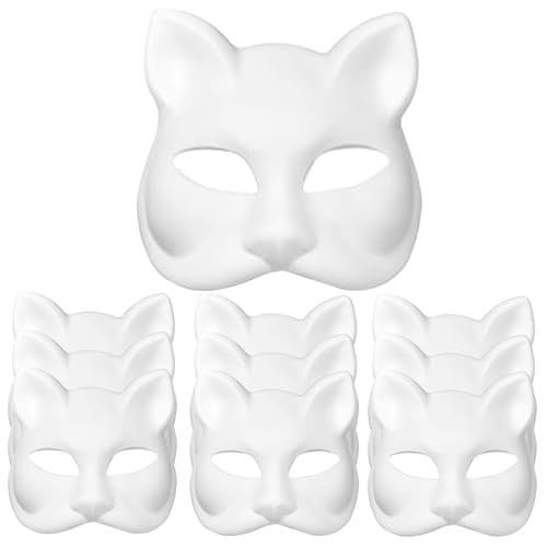 KITRDOOR 10 Stück DIY weiße Papiermaske Katze Gesicht Zellstoff blanko handbemalt Maske Persönlichkeit Design Maske für Tanz Party Festival Performance Cosplay Halloween Masken von KITRDOOR