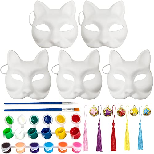 KITRDOOR 10 Stück DIY weiße Papiermaske Katze Gesicht Zellstoff blanko handbemalt Maske Persönlichkeit Design Maske für Tanz Party Festival Performance Cosplay Halloween Masken (Fox Cat Masks 5pcs) von KITRDOOR