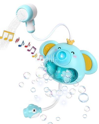 Badewannenspielzeug Baby Badespielzeug Seifenblasenmaschine mit Musik Dusche Kopf Wasser Spray Badewanne Automatischer Elefant Seifenblasenmacher badespielzeug Baby ab 18+ Monaten Purple von KIYTARBOO