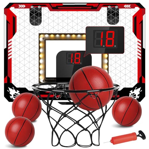 KIZJORYA Basketballkorb Indoor für Kinder, LED Mini-Basketballkorb mit Punkteanzeige, 4 Bälle & Klappfunktion, Tolles Geschenk Interaktiver Spielspaß für Kinder und Jugendliche! von KIZJORYA