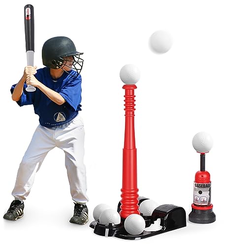 T Ball Set, Tee ball Set für Kinder Jahren mit 6 Baseballbällen automatischer Pitching Maschine verstellbarem Schlagschläger, Outdoor Spiele Sportspielzeug Geschenk für Jungen Mädchen Alter von 3–12 von KIZJORYA