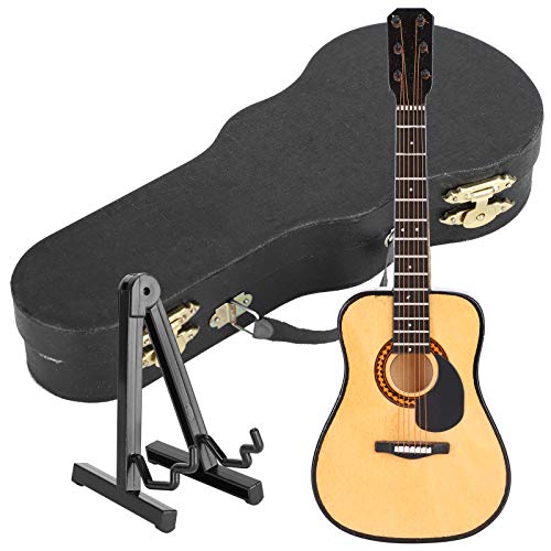 Holz-Miniatur Gitarre, Miniatur-Holz Gitarre Modell 7.9in Musik Instrument Ornament mit Stand und Koffer für Heim dekorativ, Puppen häuser und Sammler Geschenke von KJAOYU