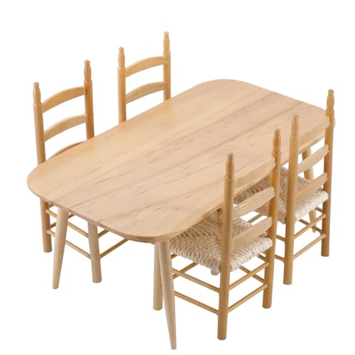 KJDKNC Kleines Stabiles Holztisch Und Stühle Set Für Puppenhäuser Gartenbedarf Innenhöfe Möbelzubehör Maßstab 1/6 Bis 1/12 von KJDKNC