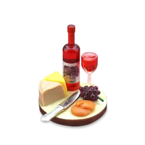 KJDKNC Miniatur Wein Und Käse Essen Puppenhäuser Dekoration Zubehör Puppenhäuser Küche Miniatur Szenenmodell Maßstab 1:12 von KJDKNC