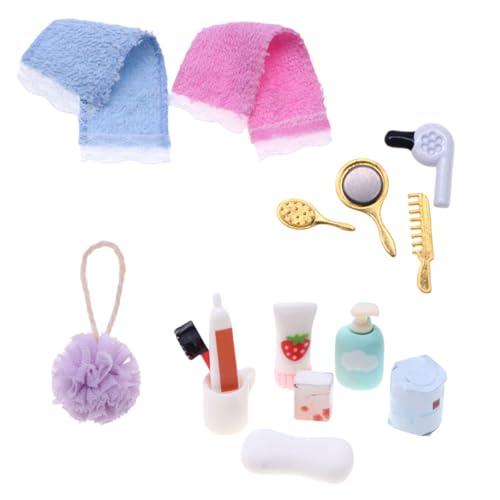 KJDKNC Puppenhäuser Badezimmer Set Haarbürste Seife Zahnbürstenbecher Puppenhäuser Miniatur Modell Spielzeug Puppenhäuser Badezimmer Zubehör von KJDKNC