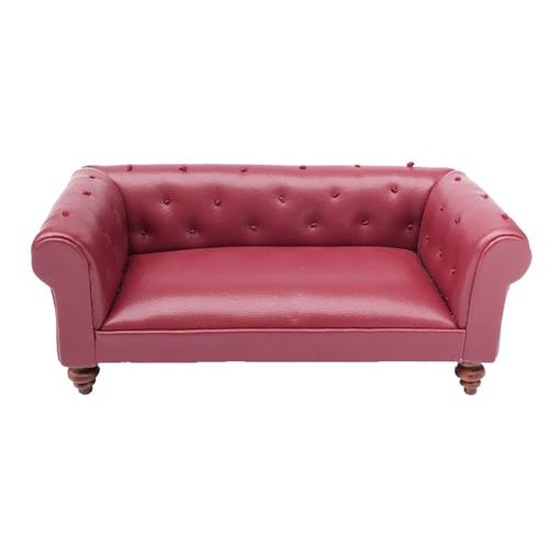 KJDKNC Schlafzimmer Ledersofa Dunkles Sofa Miniaturmöbel Modell Puppenhäuser Couch Zubehör Realistisches Spielset 1:12 von KJDKNC