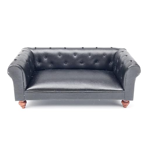 KJDKNC Schlafzimmer Ledersofa Dunkles Sofa Miniaturmöbel Modell Puppenhäuser Couch Zubehör Realistisches Spielset 1:12 von KJDKNC