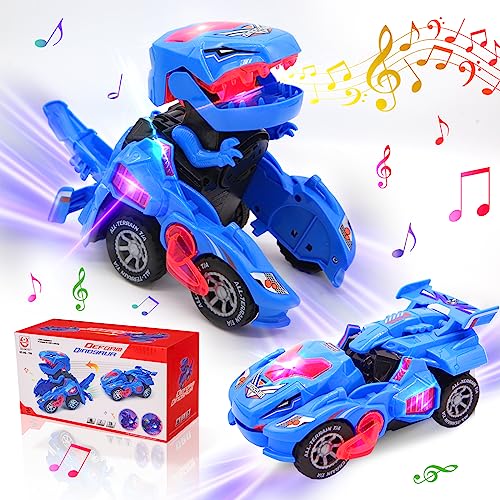 KJIXYUNG Verwandeltes Dinosaurier-Spielzeugauto, elektrisches ferngesteuertes Auto, kabelloses ferngesteuertes Auto mit Musik, (blau) von KJIXYUNG