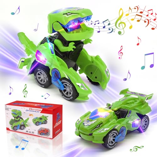 KJIXYUNG Verwandeltes Dinosaurier-Spielzeugauto, elektrisches ferngesteuertes Auto, kabelloses ferngesteuertes Auto mit Musik, (grün) von KJIXYUNG