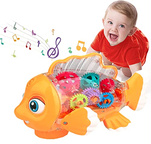 Baby Musik Spielzeug,Kriechendes Musikalisches Babyspielzeug für Kleinkinder 6 9 12 18 Monate Krabbel Musikspielzeug Geschenk 1 2 3 Jahre mit Lichtern und Musik-Augen,Armen und Schwanzbewegung von KJIXYUNG