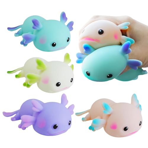 KJMYYXGS Axolotl Taba Squishy Fidget-Spielzeug, Quetschspielzeug, Quetschspielzeug, niedliches Kawaii-Quetschspielzeug, PVC, Stressball, sensorisches Spielzeug (Axolotl), 4 Stück von KJMYYXGS