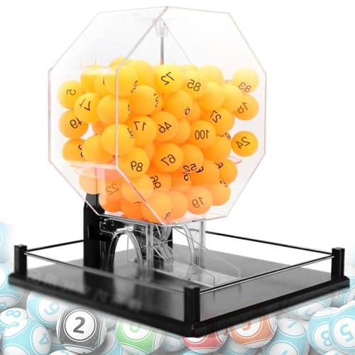 KJZQXYX Manuelle Lotteriemaschine, Handkurbel-Kugelnummernauswahl, inklusive Acryl-Bingo-Käfig, 100 Stück Ball, farbenfrohe Lotteriemaschine (Black) von KJZQXYX
