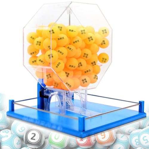 KJZQXYX Manuelle Lotteriemaschine, Handkurbel-Kugelnummernauswahl, inklusive Acryl-Bingo-Käfig, 100 Stück Ball, farbenfrohe Lotteriemaschine (Blue) von KJZQXYX
